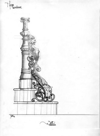 filter_Lion Finial Drawing Metal Sculpture